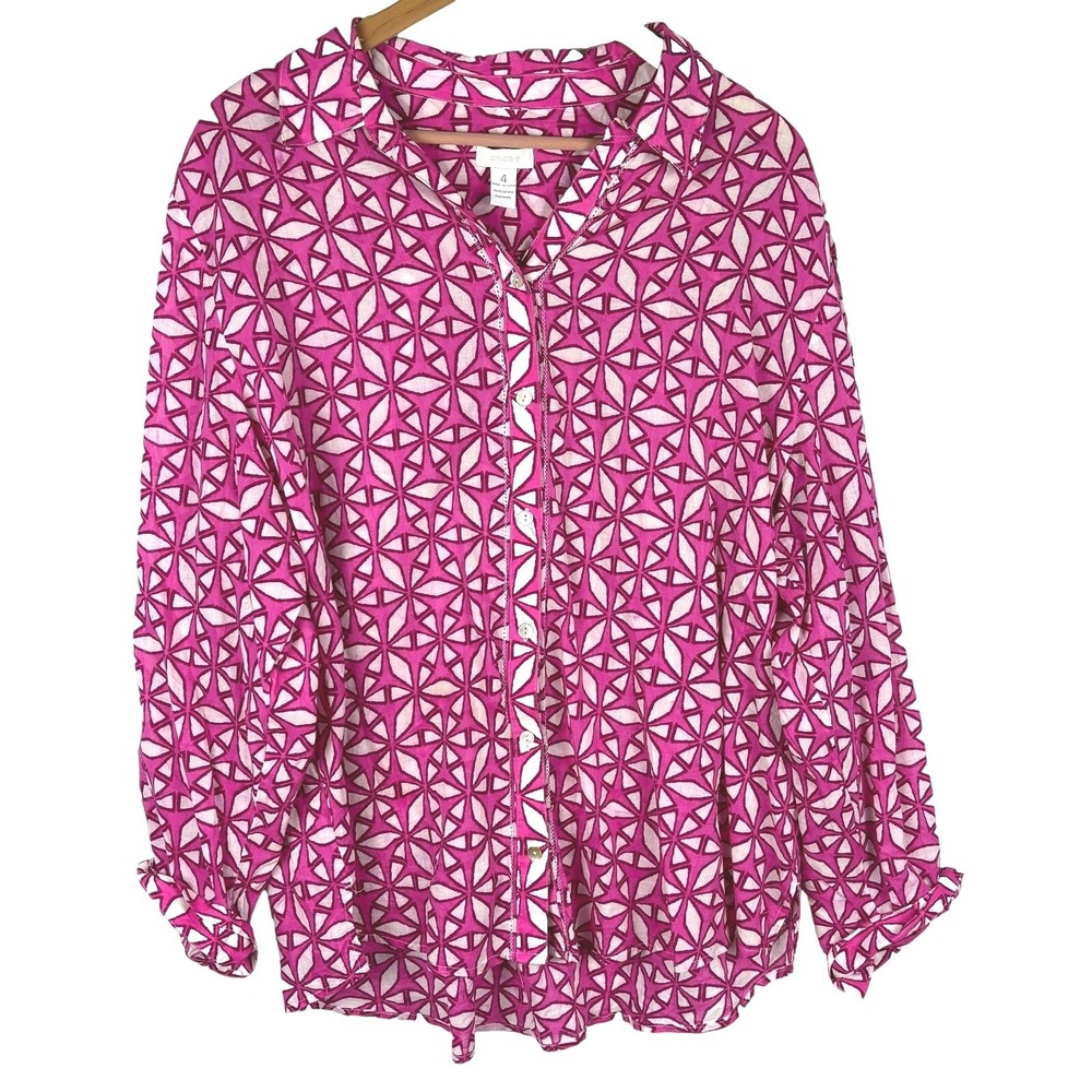 Chico's Women LongSleeve Button Shirt XXL Pink Cotton Lightweight Barbiecore